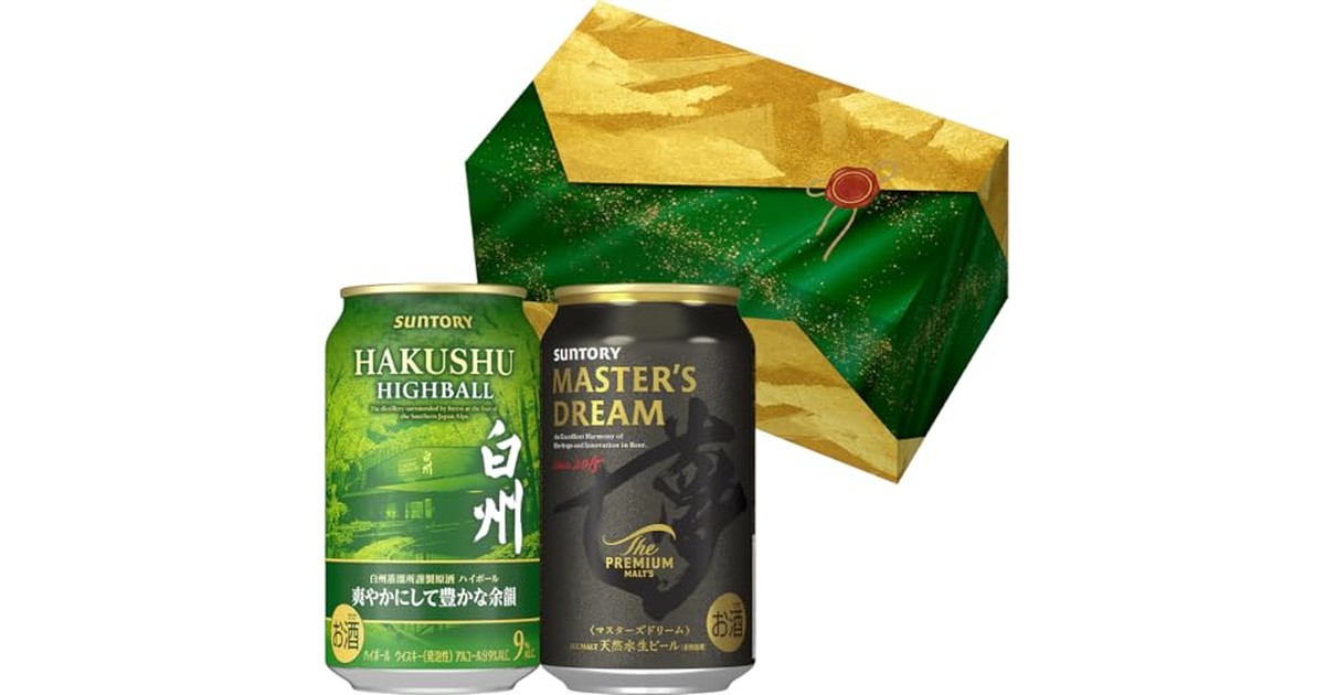 【白州ハイボール入】サントリープレミアムハイボール白州＜爽やかにして豊かな余韻＞350ml 3本 ザ・プレミアム・モルツ マスターズドリーム 350ml 4本セット［ 父の日 お中元 ギフト ］［ビール ウイスキー サントリー ］ の商品画像