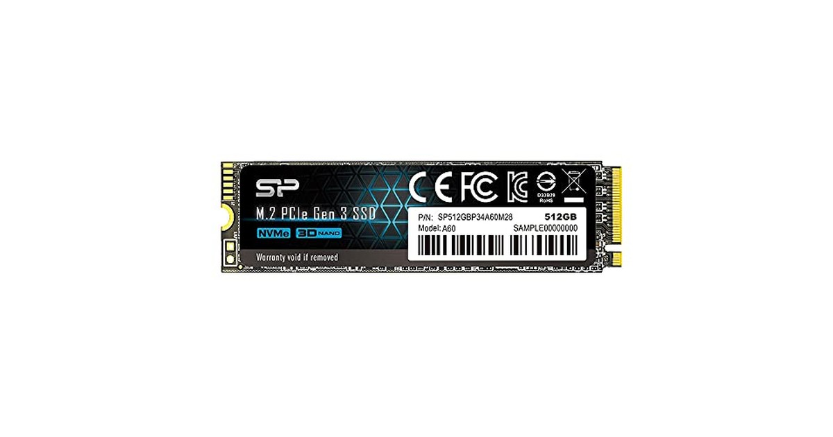 シリコンパワー SSD 512GB 3D NAND M.2 2280 PCIe3.0×4 NVMe1.3 P34A60シリーズ 5年保証 SP512GBP34A60M28 の商品画像
