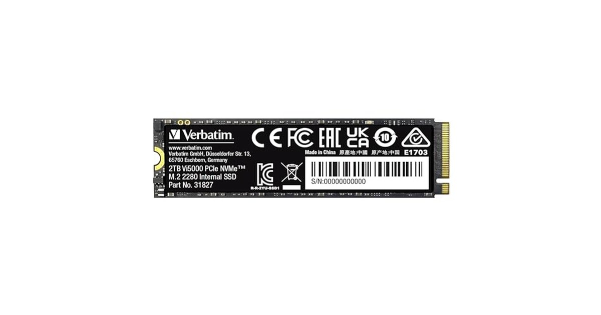 Verbatim バーベイタム NVMe PCIe Gen4.0x4 PCIe4.0 Vi5000シリーズ 2TB 最大読込 5000MB 国内代理店IO Dataサポート 31827-J の商品画像